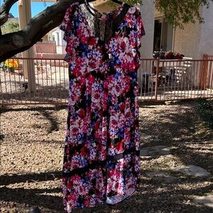 Torrid Black and Red Floral High Low Dress